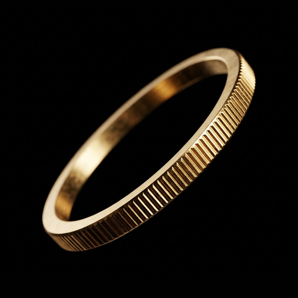 A polished gold coin rim with milled edges
